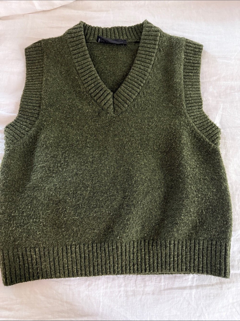 Zara Olive Green Knit V-Neck Sweater Vest
